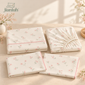 jianiuh™ Petal Letter 4-Piece Cotton Percale Sheet Set — Blush Floral Cottage Bedding, Deep Pocket Sheets, Full / Queen / King