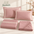 jianiuh™ Rosewater Frame 4-Piece Cotton Sateen Sheet Set — Dusty Pink Framed Border Sheets, Deep Pocket Bedding, Full / Queen / King